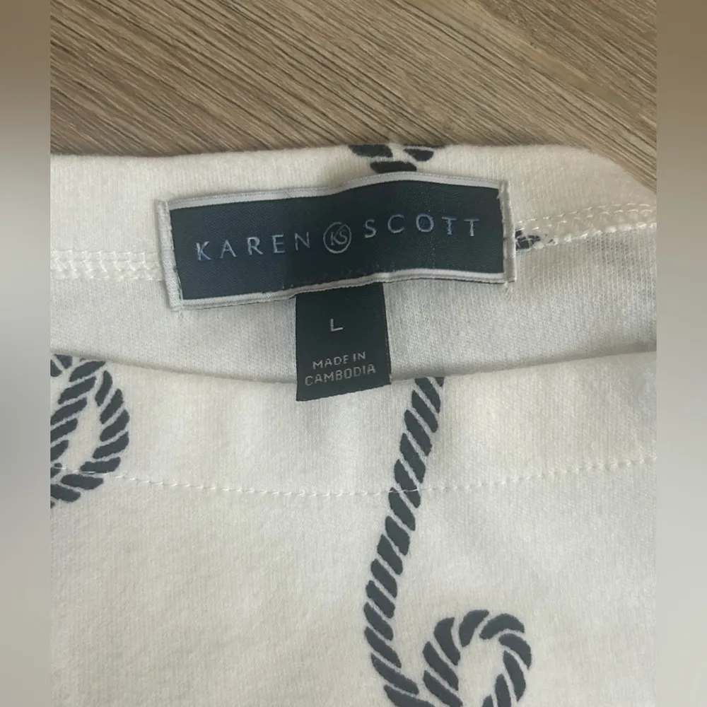 Women's Nautical Anchor-Print Elbow-Sleeve Top White & Blue Size L - Image 4