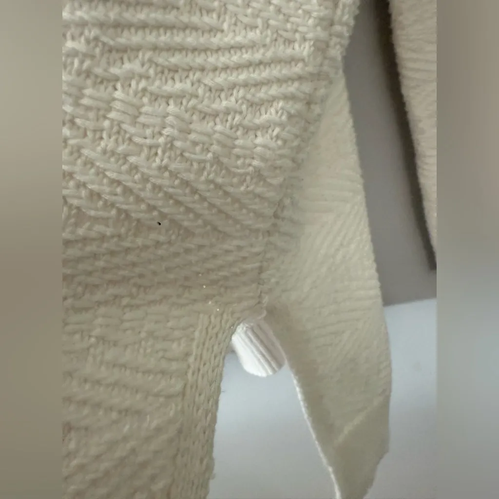 Athleta Sunset Lace Up Sweater Cream White Knit V-Neck Pullover Pattern Size L - Image 7