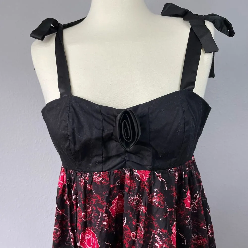 Hot Topic x Disney Babydoll Top M Belle Floral Lace Ruffle Camisole Keyhole Back - Image 2