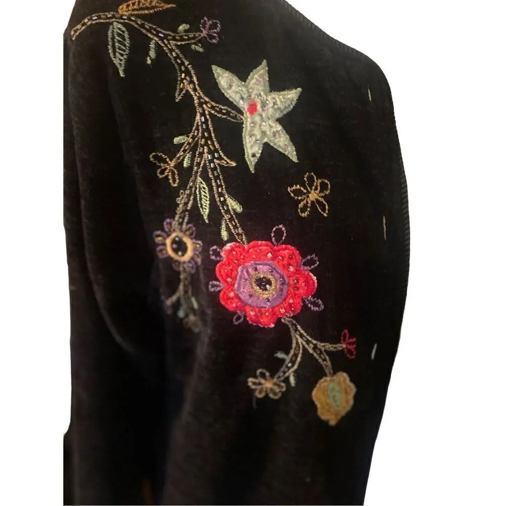 White Stag Vintage Embroidered Chenelle Long Sleeve Black Button Down Shacket Si - Image 8