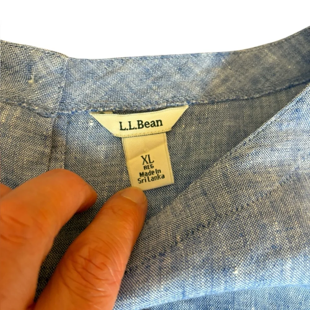 LL Bean Linen Blue Buttons Back 3 Quarter Sleeve Top Lagenlook Womens Size XL - Image 6