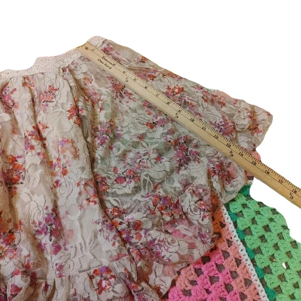 NY Collection Floral Boho Blouse Size Medium M Lace Square Neckline Flowy - Image 5