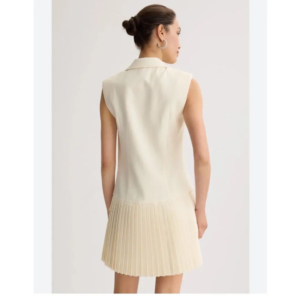 Sandro Carine Sleeveless Mini Dress Pleated Ivory - Image 4