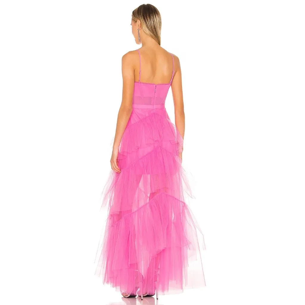 NWT BCBG MaxAzria Oly Corset Gown in Flamingo Pink Tiered Ruffle Tulle Dress 2 - Image 4