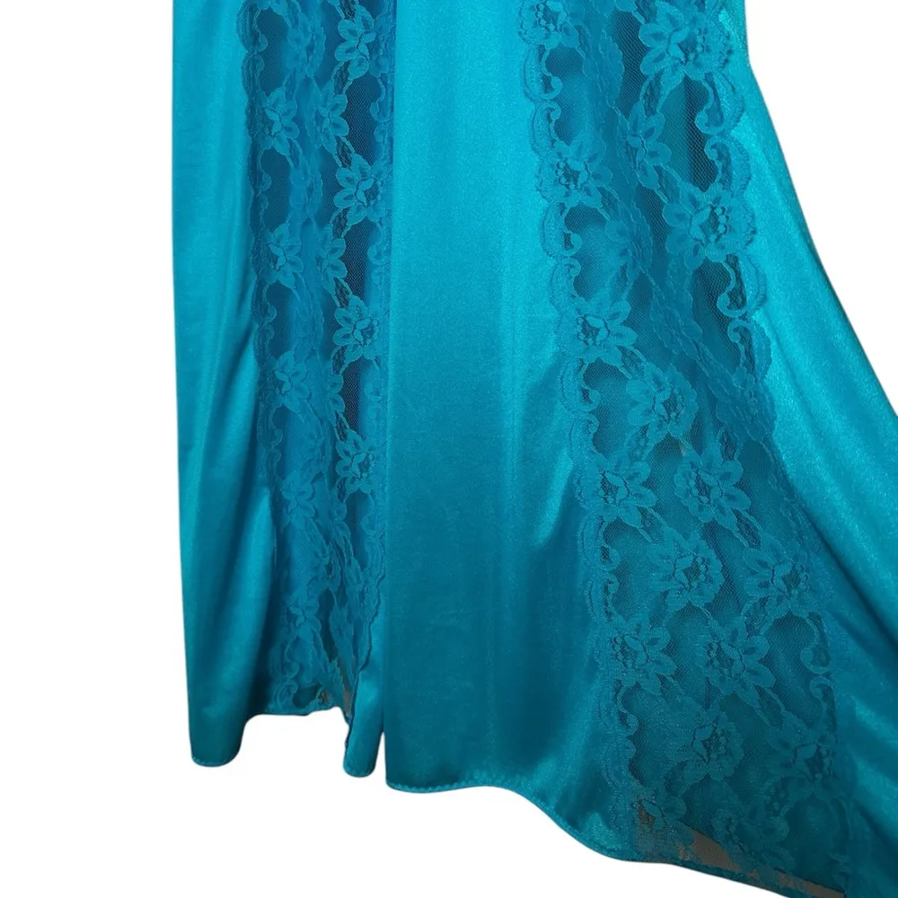Vintage Val Mode Slip Dress Satin Lace Romantic Lingerie Size Small Blue - Image 4