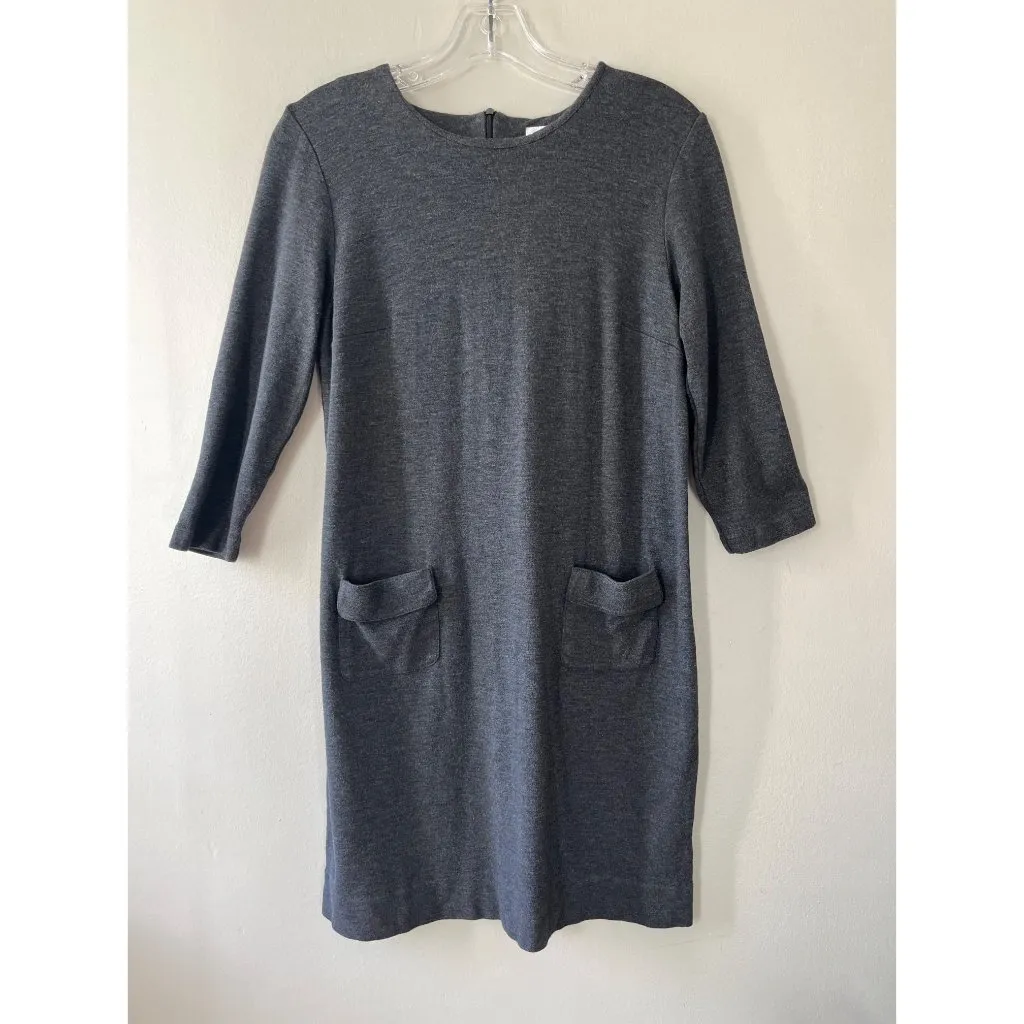 J. Jill Ponte Sz XS Charcoal Gray Knit Shift Midi Dress Front Patch Pockets Back - Image 2