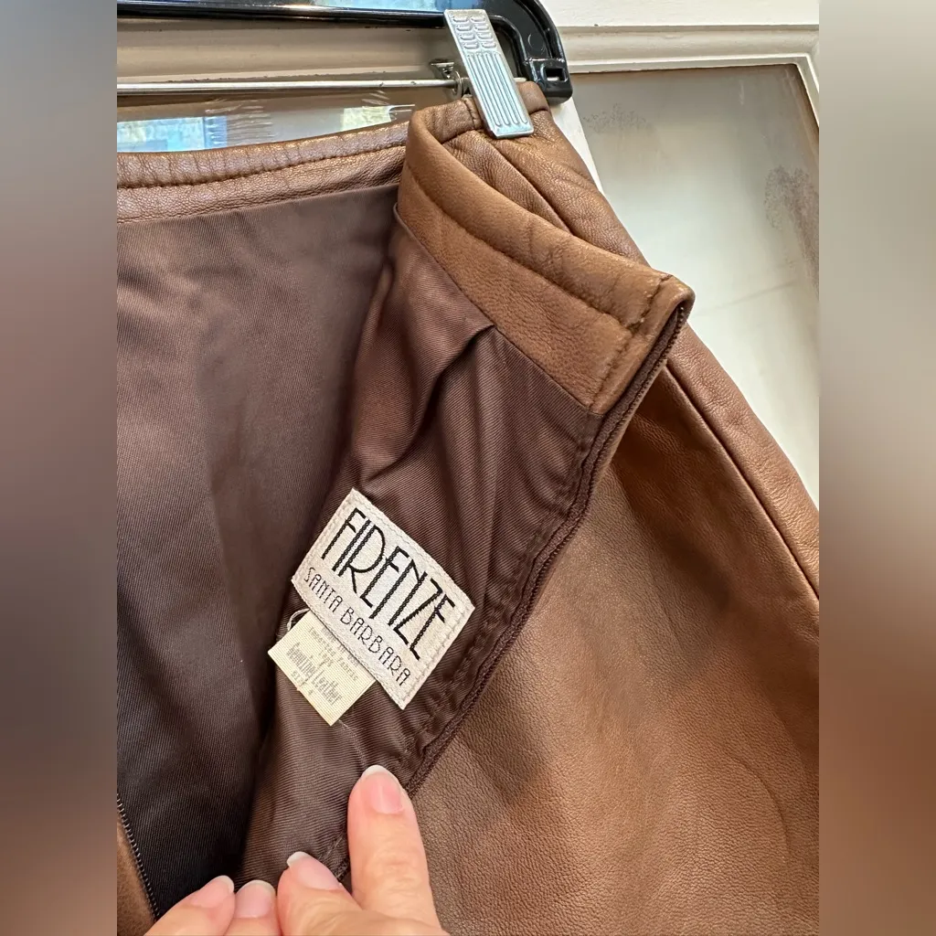 Vintage Firenze Santa Barbara 80’s Chic Tan Genuine Leather Skirt Women’s Size 4 Brown - Image 6