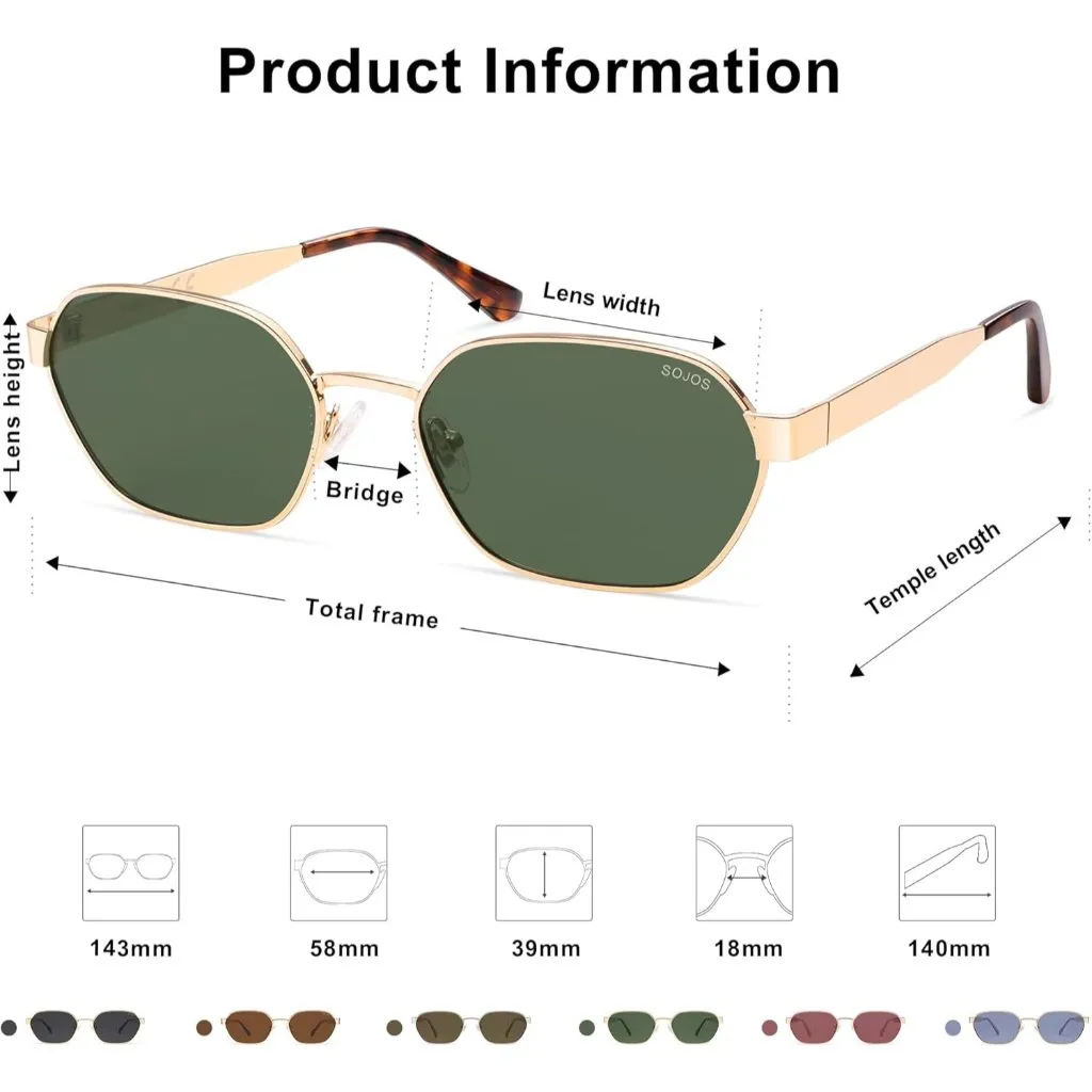 Unisex Gold/Green Trendy Hexagon Sunglasses for UV400 Retro Rectangle Shades Gold - Image 4