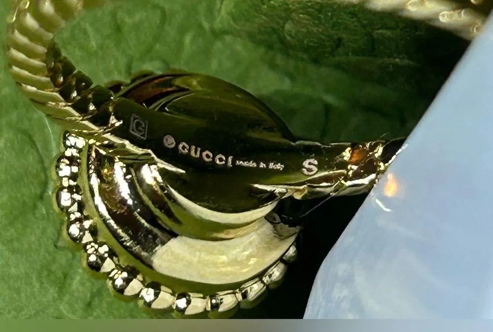 Gucci Interlocking G Flower Ring Ottone/Resin/Strass Gold Pink Crystal 702609 - Image 9