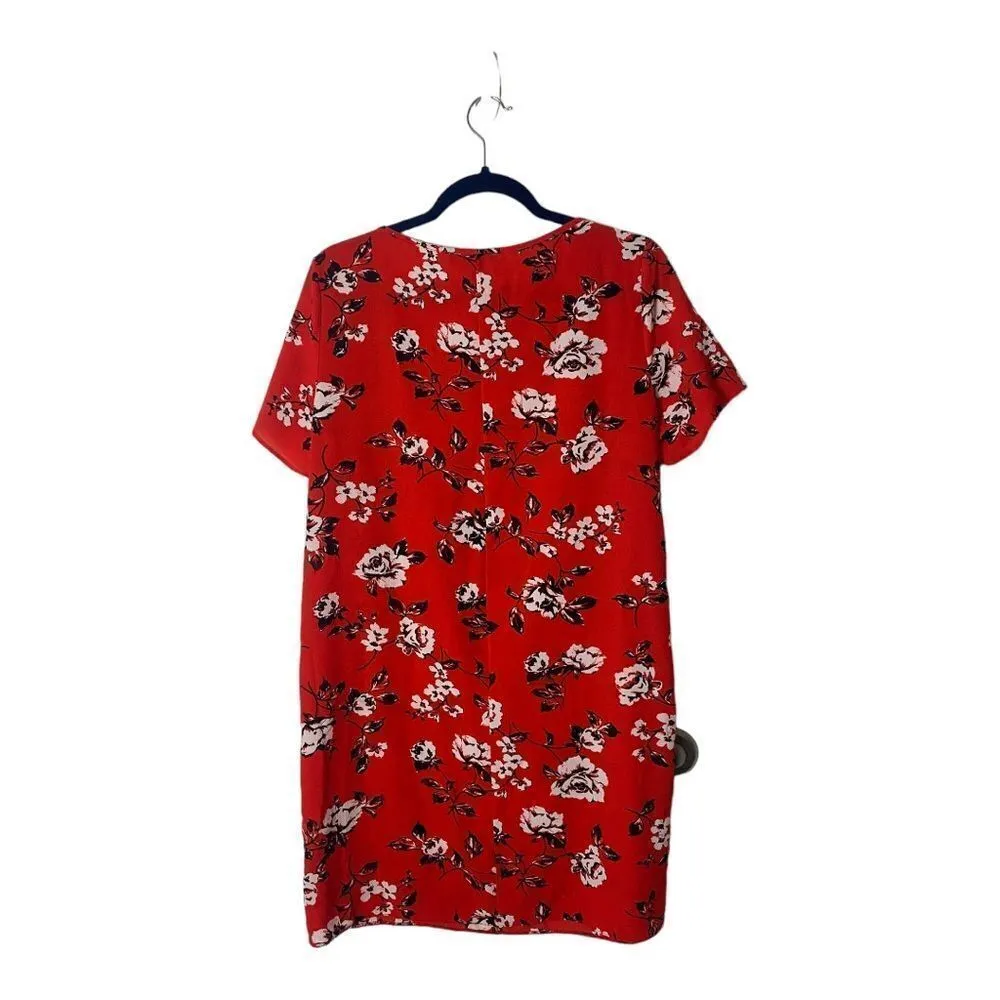 Primark Red Floral Sheath Dress | Size 8 | Short Sleeve Stretch Dress - Image 2