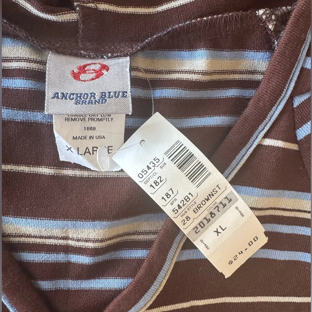 Vintage 00s Y2K “Anchor Blue” Brand Striped Brown Hoodie Top Shirt Size XL-NWT - Image 11