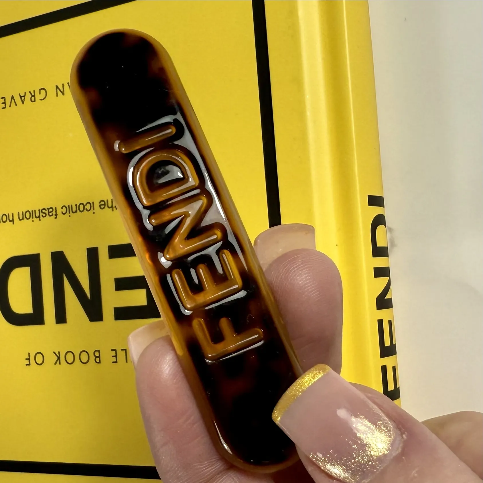 Fendi  Brown Tortoise Logo Hair Clip - Image 3