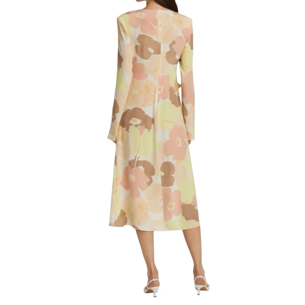 St. John Silk Watercolor Floral Long Sleeve Faux Wrap Midi Dress 10 - Image 2