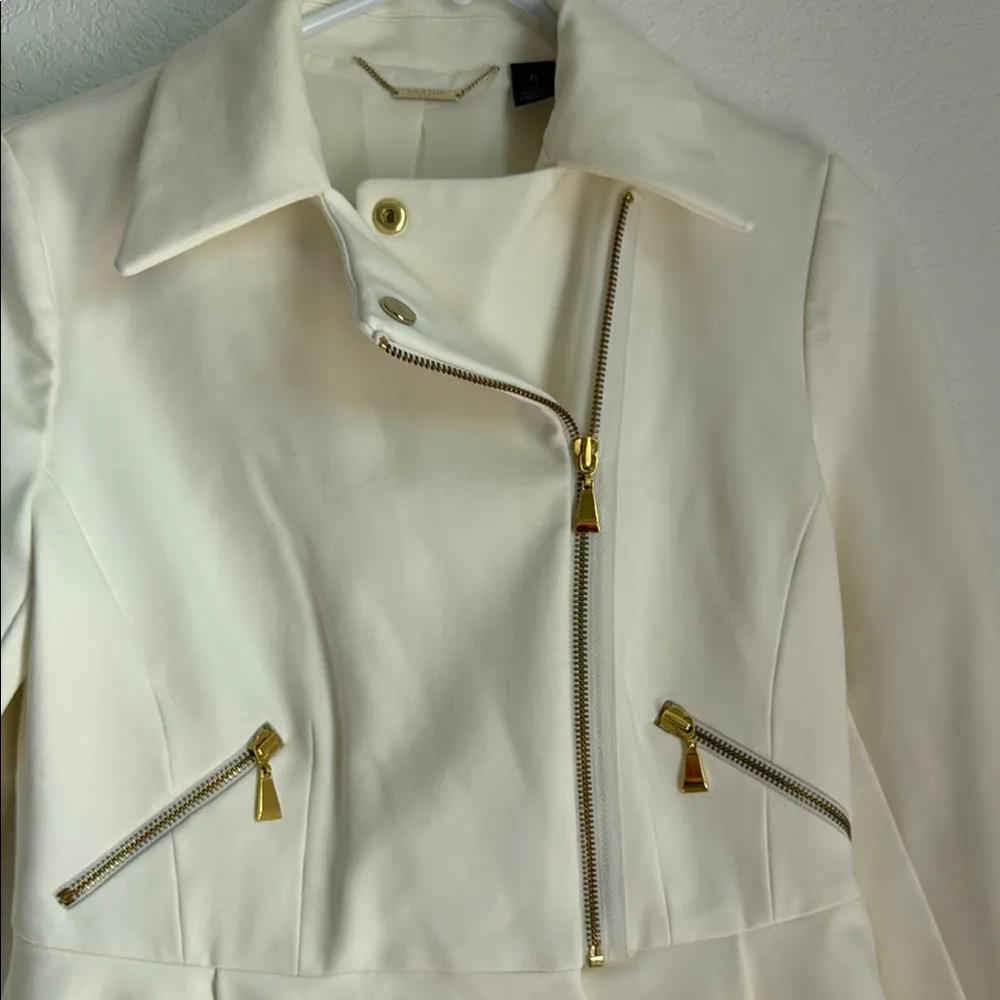 Black Label Cream and Gold Leather Moto Jacket - Image 4