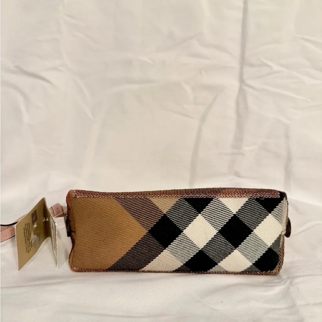 NWT Burberry Bridle Sequined Medium Pouch, Metallic Pink/Check - Image 9
