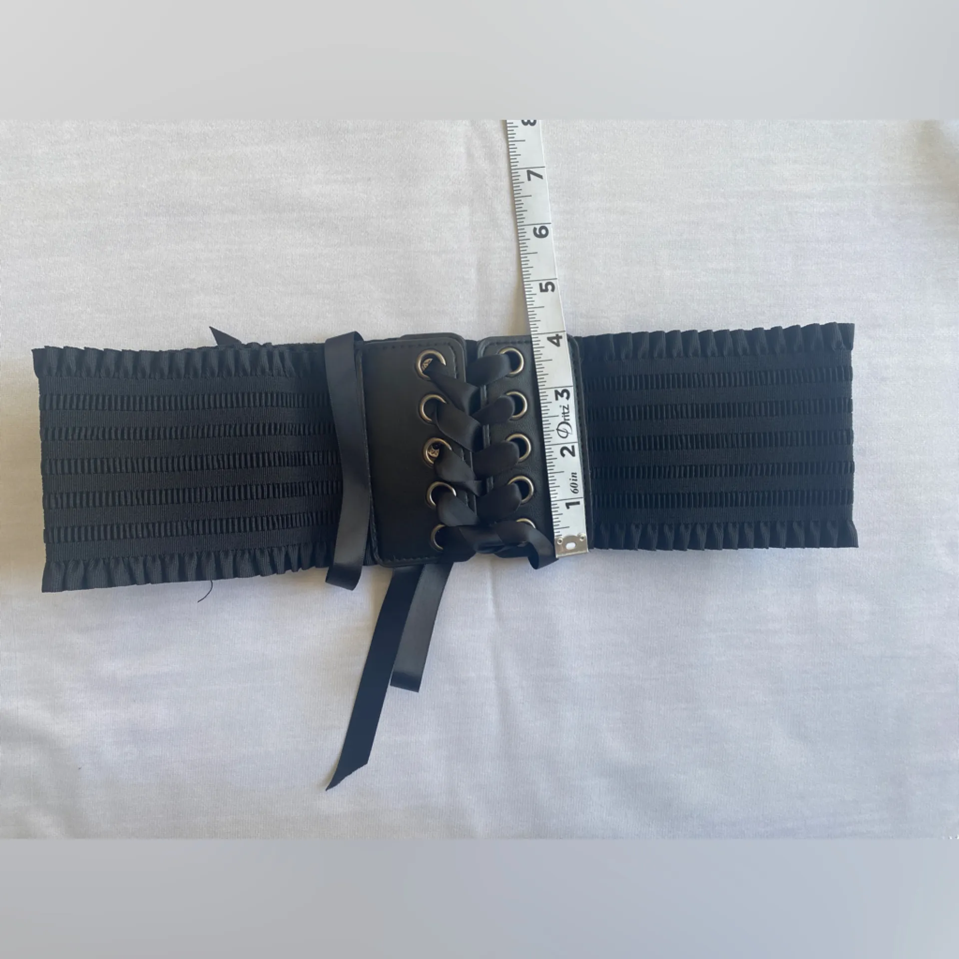 Elegant Lace Up Wide Belt Black Ruffles Bowknot Elastic Waistband Faux‎ Leather - Image 12