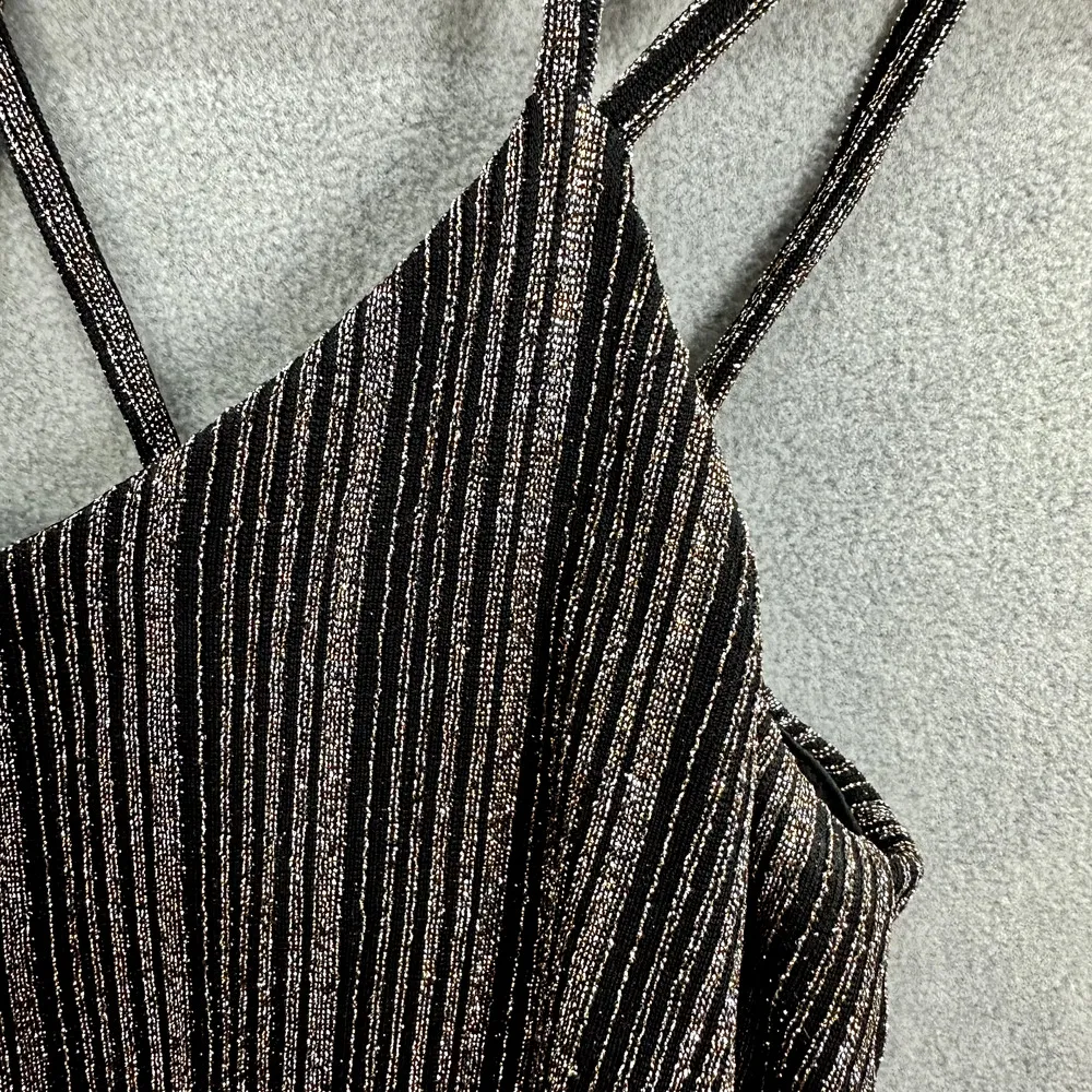 Express Crop Top Womens XS Black Shimmer Metallic Strappy Glam Party‎ Boho Y2K - Image 4