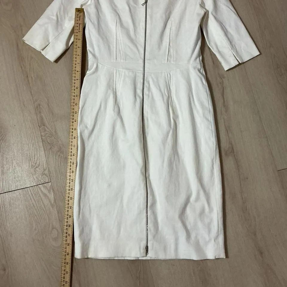 Narciso Rodriguez‎ Cotton Silk Blend Sheath Dress Made in Italy V Neck Zip Front Size 4 - Image 8