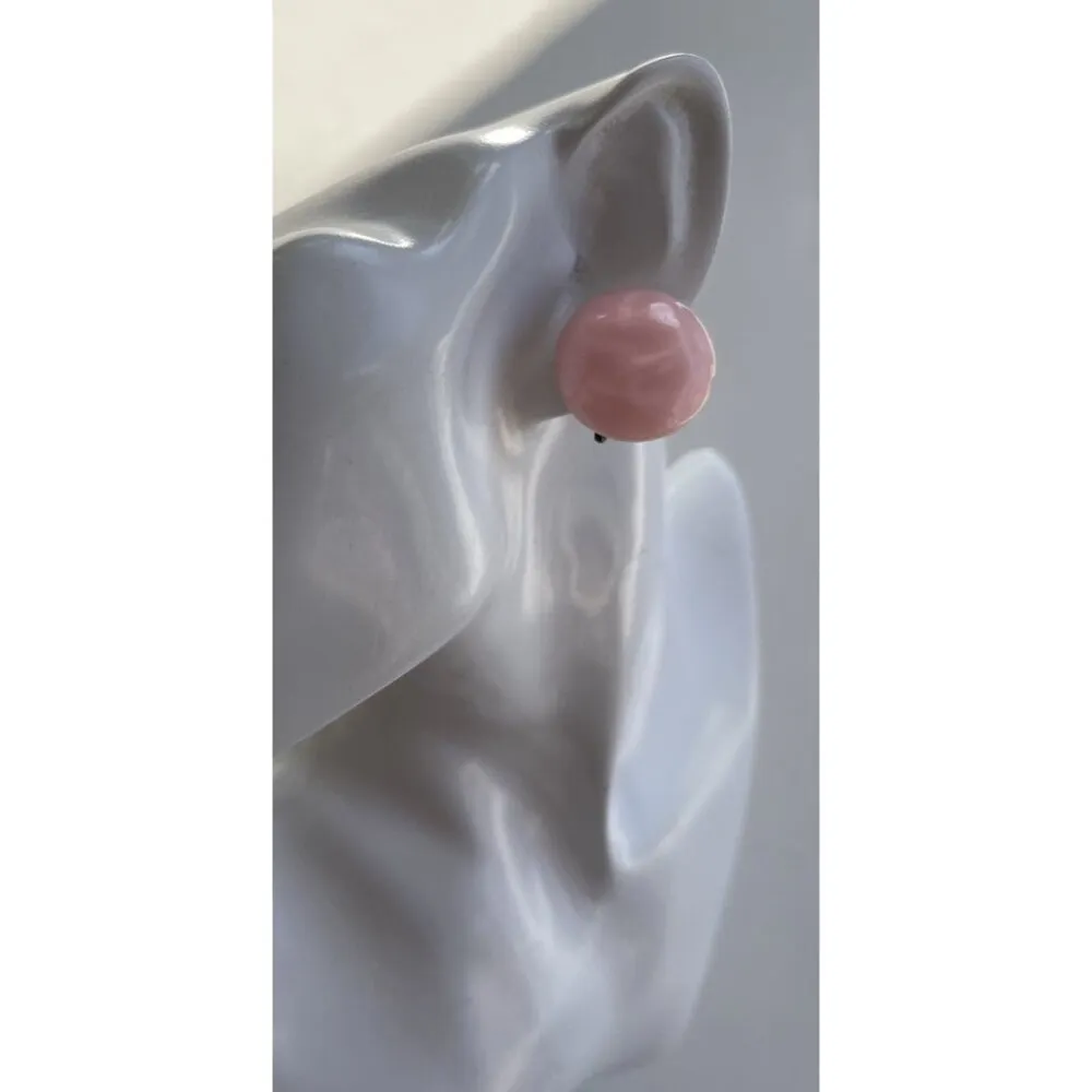 Vintage Pink Lucite Textured Moon Glow Clip On Earrings Jewelry Lightweight - Image 3