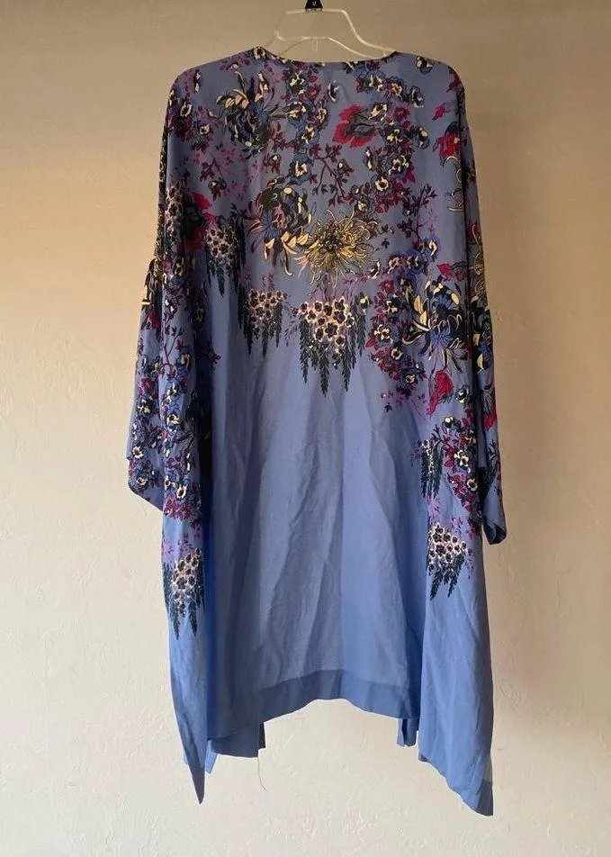 Free People blue multicolored floral print kimono - Image 7
