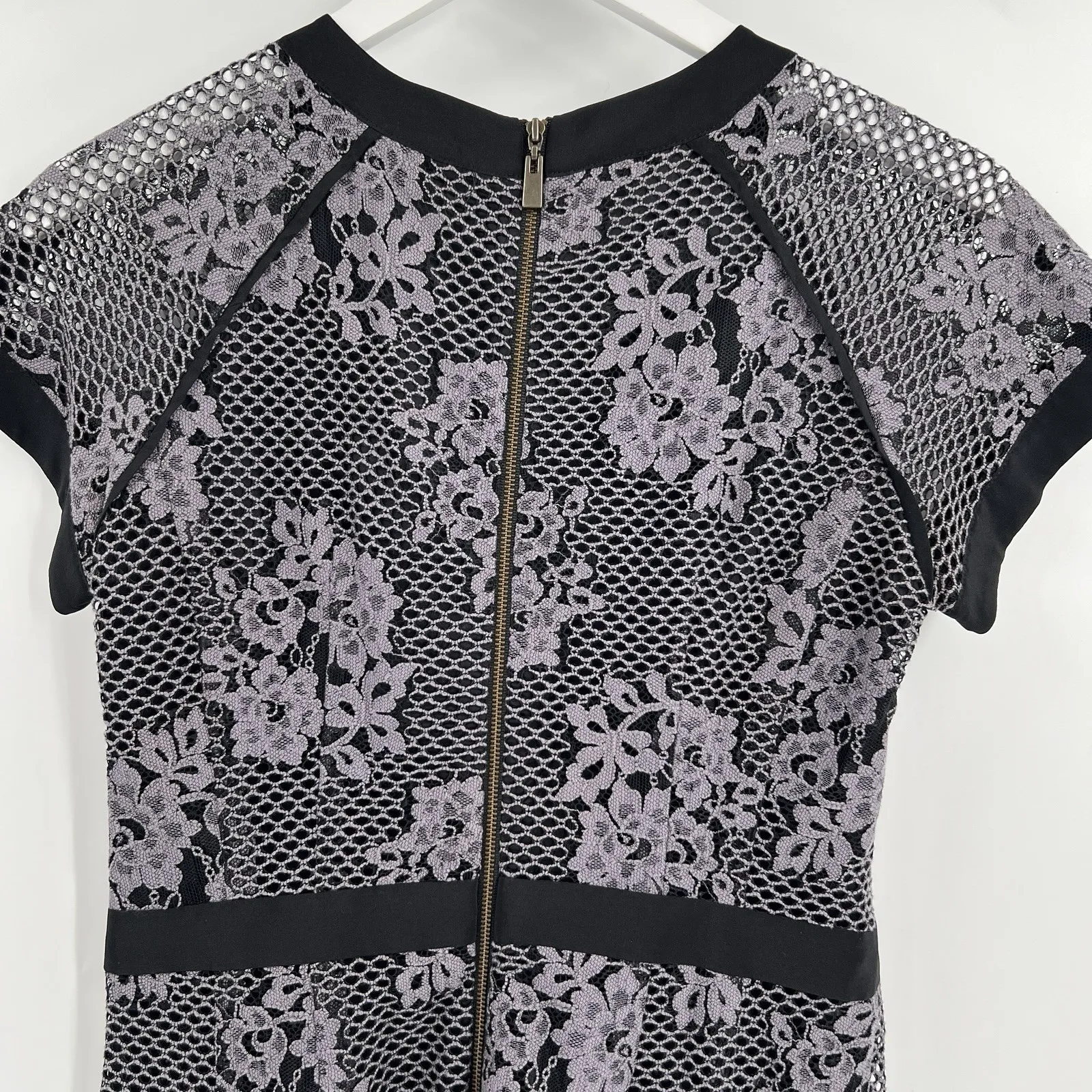 Nanette Lepore Hidden Gem Mesh Lace Dress Size 4 Gray Black Sheath Y2K Girlygoth - Image 7