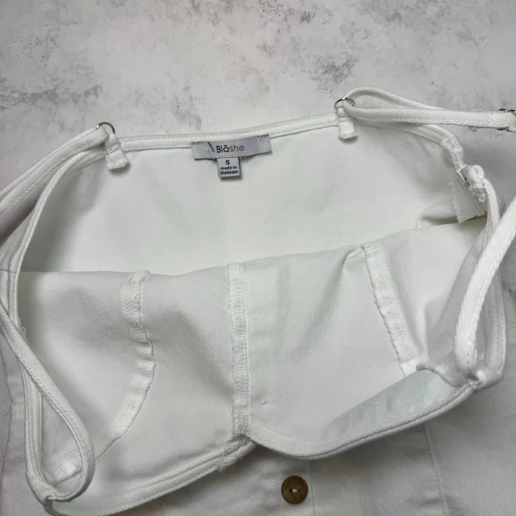 BlaShe White Stretch Denim Button Front Dress Size S - Image 3