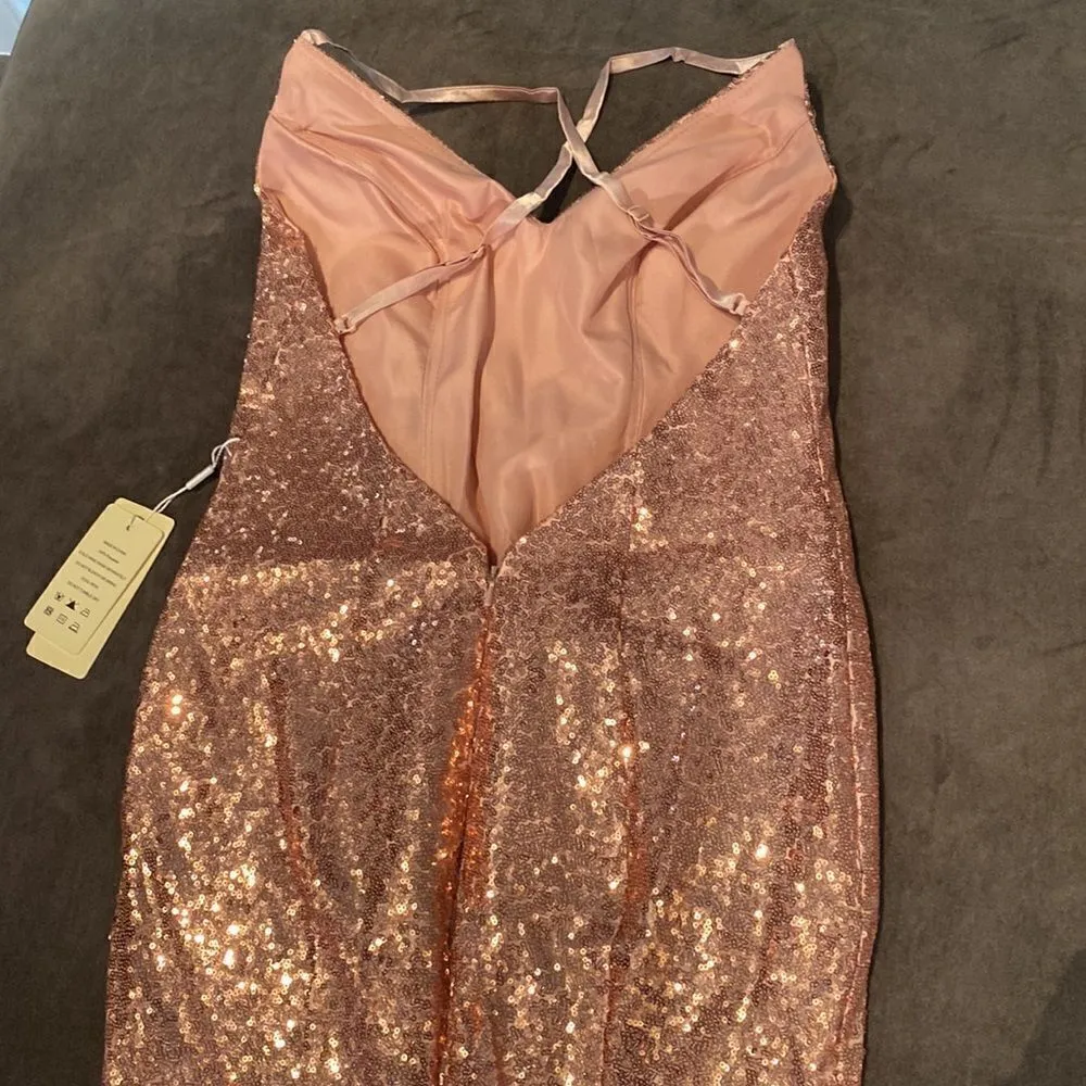 Women’s Pink Fully Sequined Mermaid Style Prom Party Dress Size 6 NWT Pink - Image 8