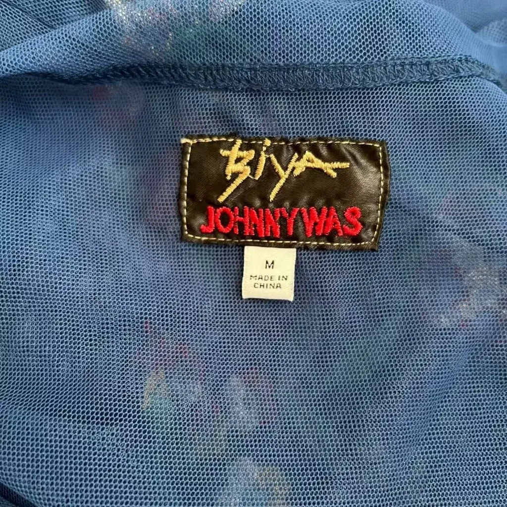 NWOT Johnny Was Biya Mazzy Bias Embroidered Floral Blue Mesh Maxi Dress Sz M - Image 9