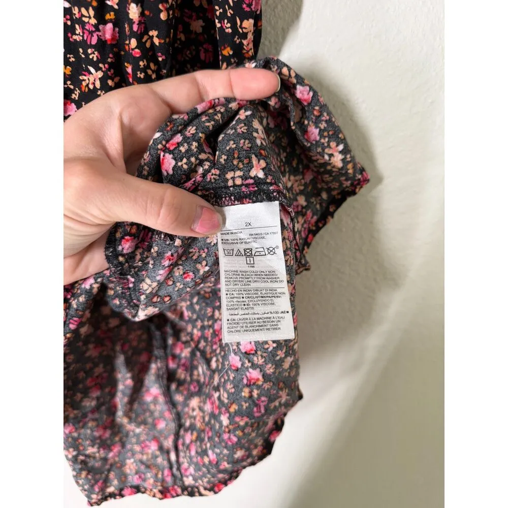 Old Navy Floral Mini Dress Womens Sz 2X Cottage Peasant Keyhole Back Tunic - Image 5
