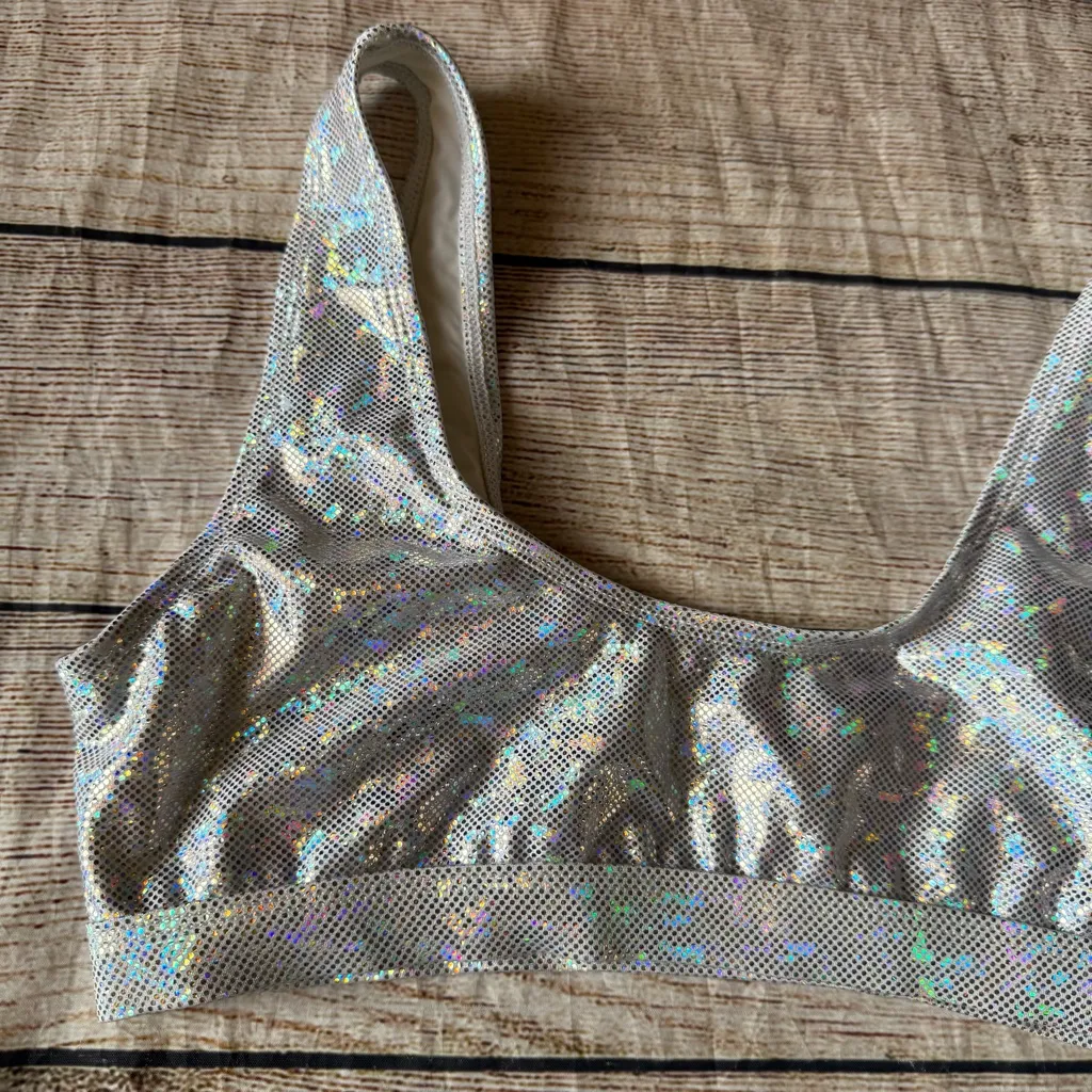 Dippin Daisy’s Women’s Sz Large Silver Holographic 2 Piece Bikini Swim Suit NEW - Image 5