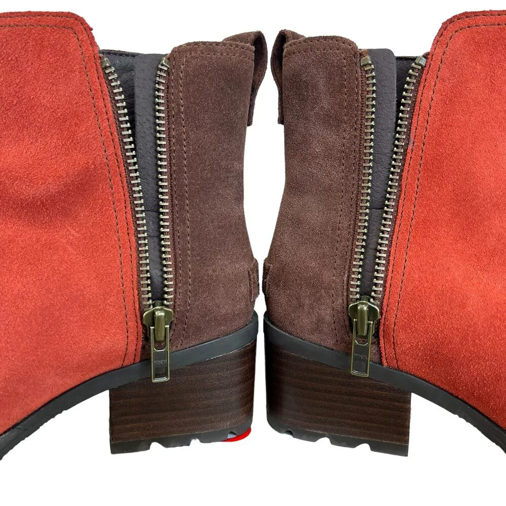 Sorel Cate Booties Suede Leather Carnelian Red Size 6 Waterproof Two-Tone Casual - Image 5