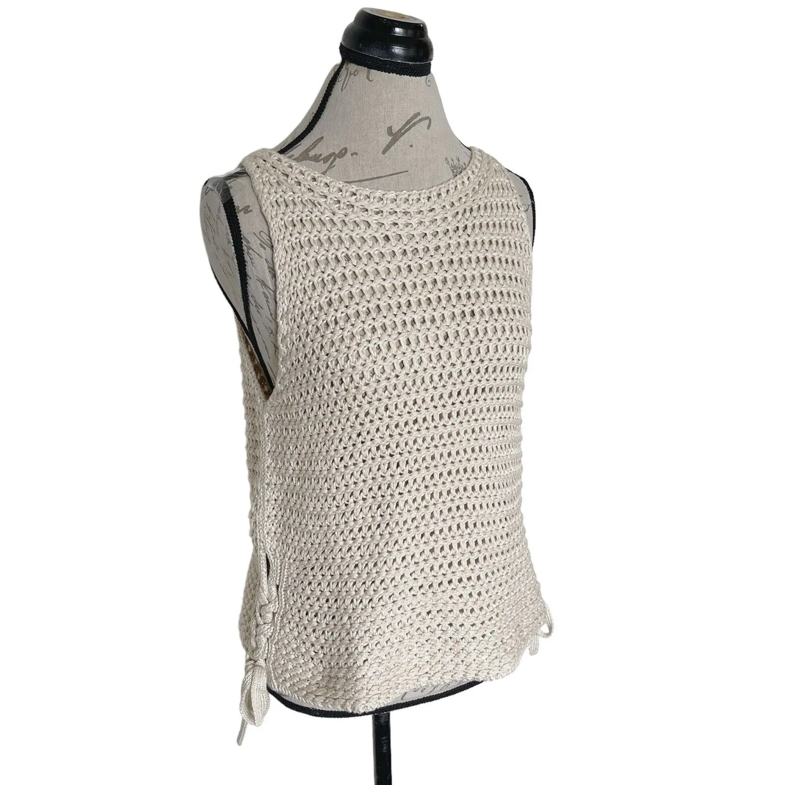 Gap Womens Sweater Tank Sz Small Crochet Beach Bohemian Boho Neutral Minimalist - Image 4