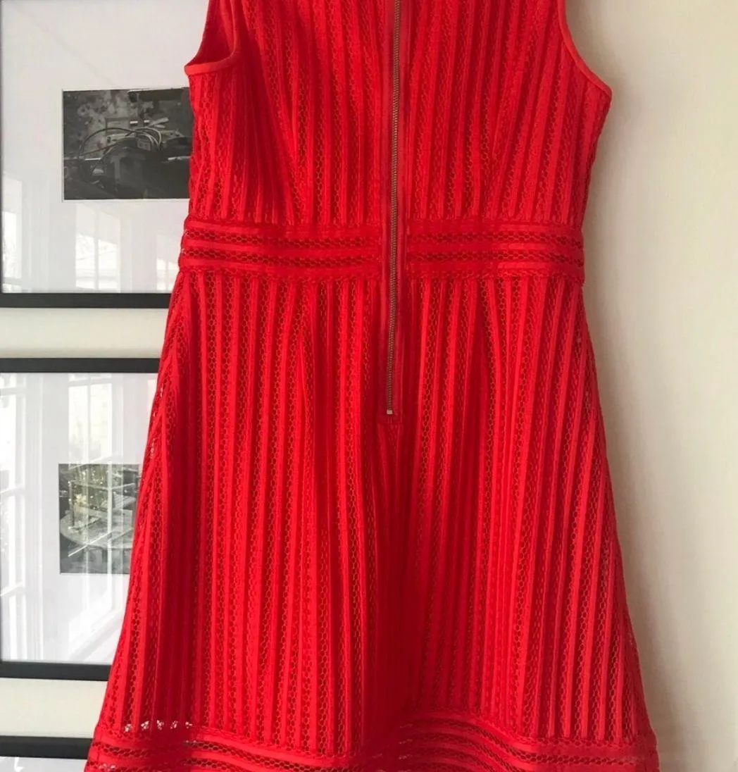 J. Crew Sleeveless V Neck Ribbed Eyelet Dress Red - Image 3