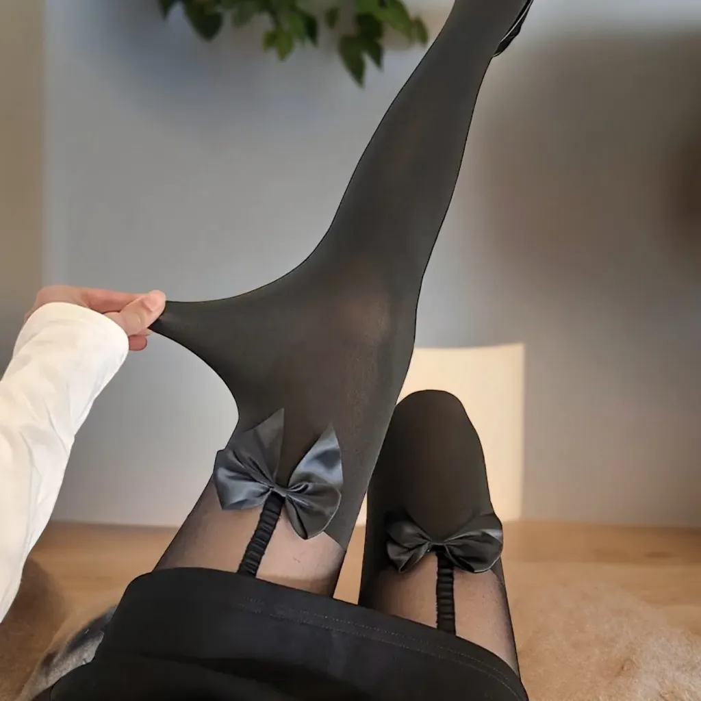 Cute Bow Decor Tights Sweet College JK Style Thin Stretchy Pantyhose‎ One Size Black - Image 8
