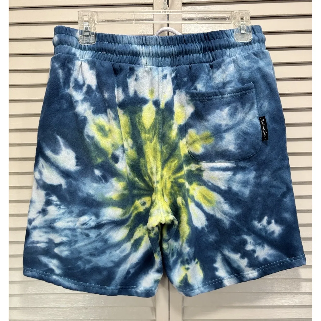 Maui & Sons Tie Dye Blue/Yellow Sweat Short Size L Elastic/Tie‎ Waist High Rise Blue Size L - Image 5