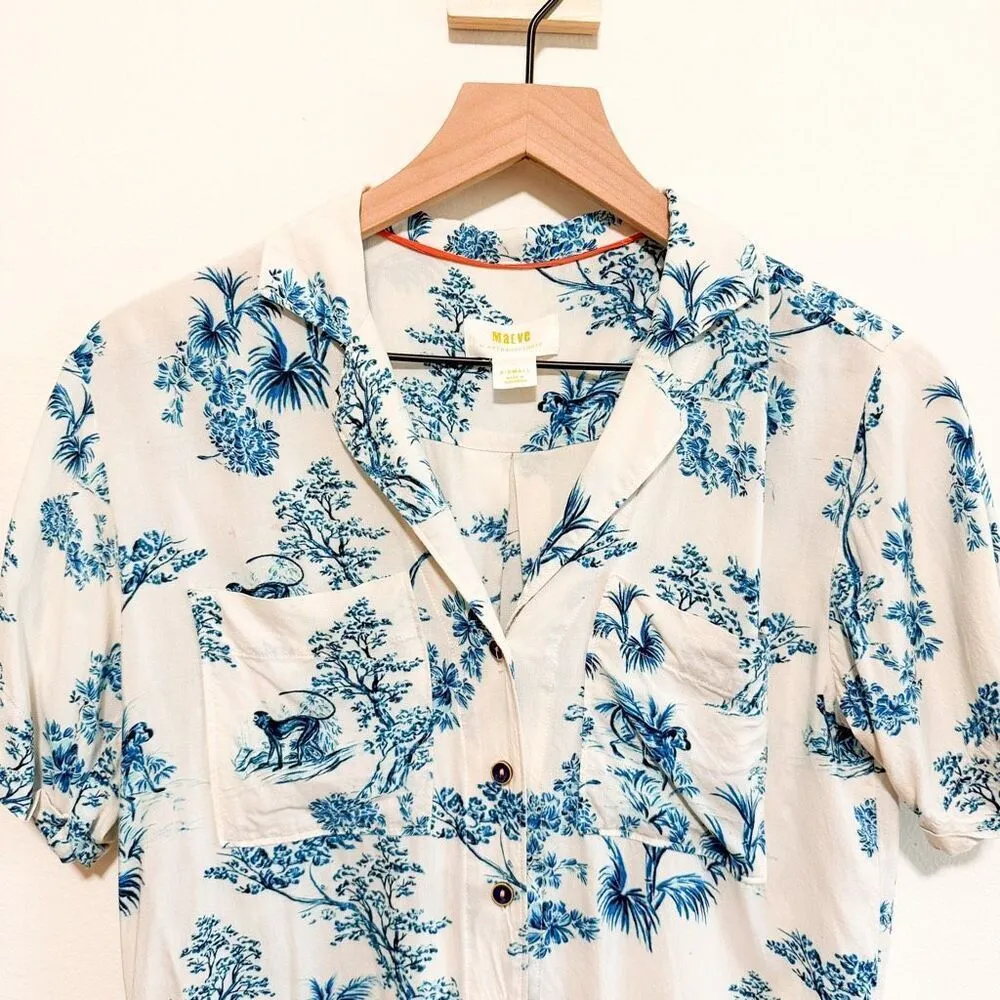 Anthropologie Maeve Jungle Print Short Sleeve Button Down Size XS - Image 5