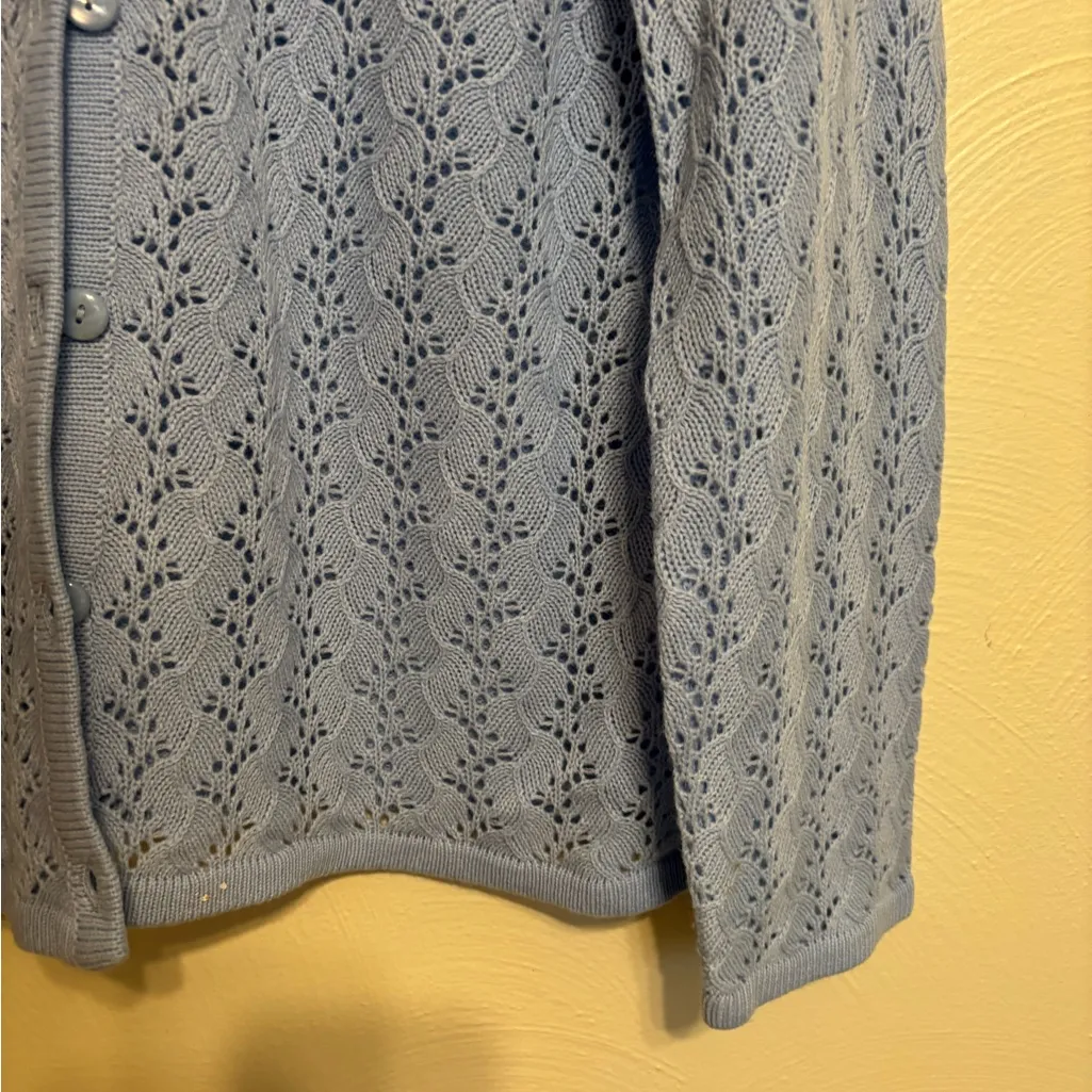 Vintage Classic Elements Light Blue Lace Knit Cardigan Sweater L Petite (14–16) - Image 6