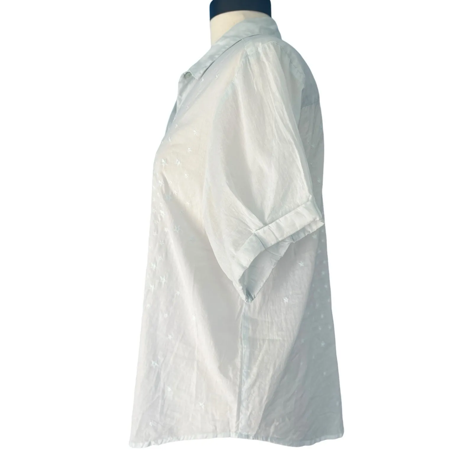 Love Stitch Star Embroidered Button Up Lightweight Cuffs Shirt Med Y2K Soft Girl - Image 4