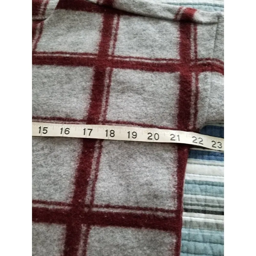 Madewell  Windowpane Wool Blend Fleece Boxy Crop Sweater Top Gray Burgundy Sz XS - Image 5