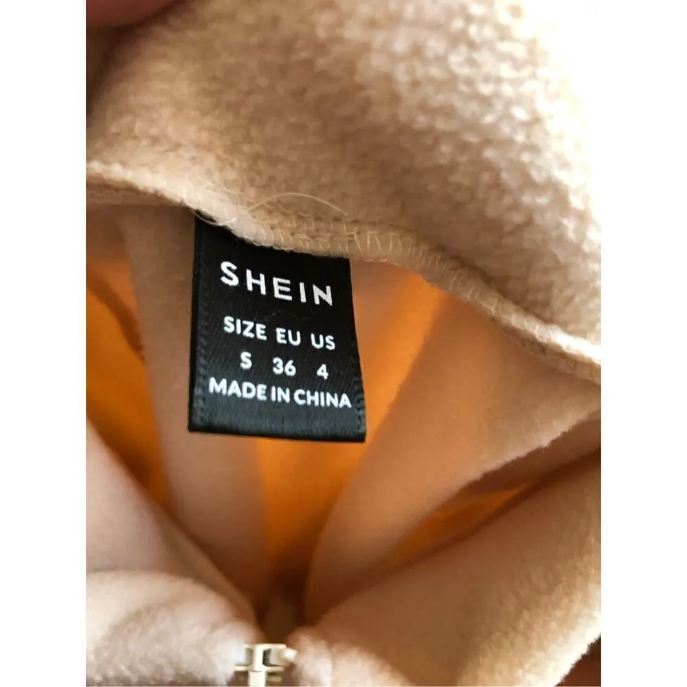 SHEIN EZwear Solid Cream Color Long Sleeve Stand Collar Full Zip Fleece Jacket S - Image 13