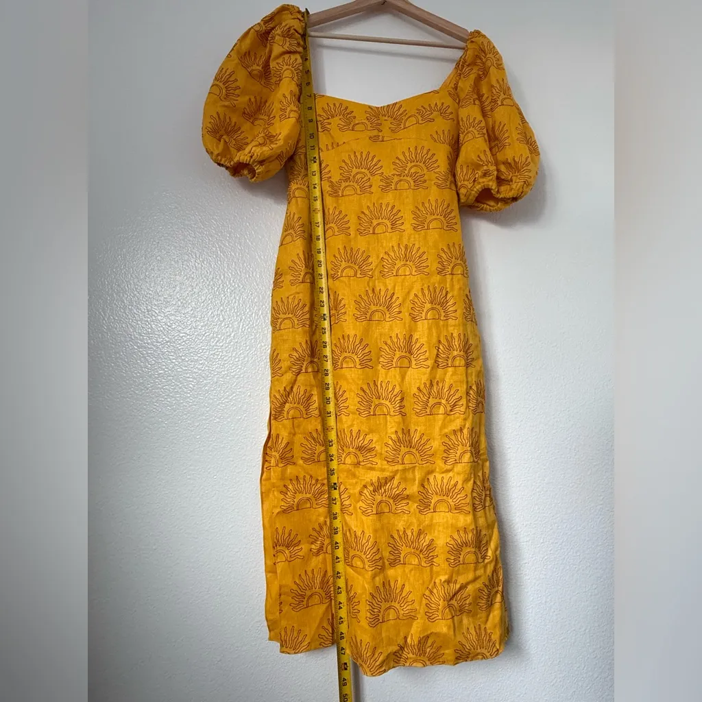 CALA DE LA CRUZ Uti Midi Dress 100% Linen Puff Sleeves pocket size S Yellow - Image 7