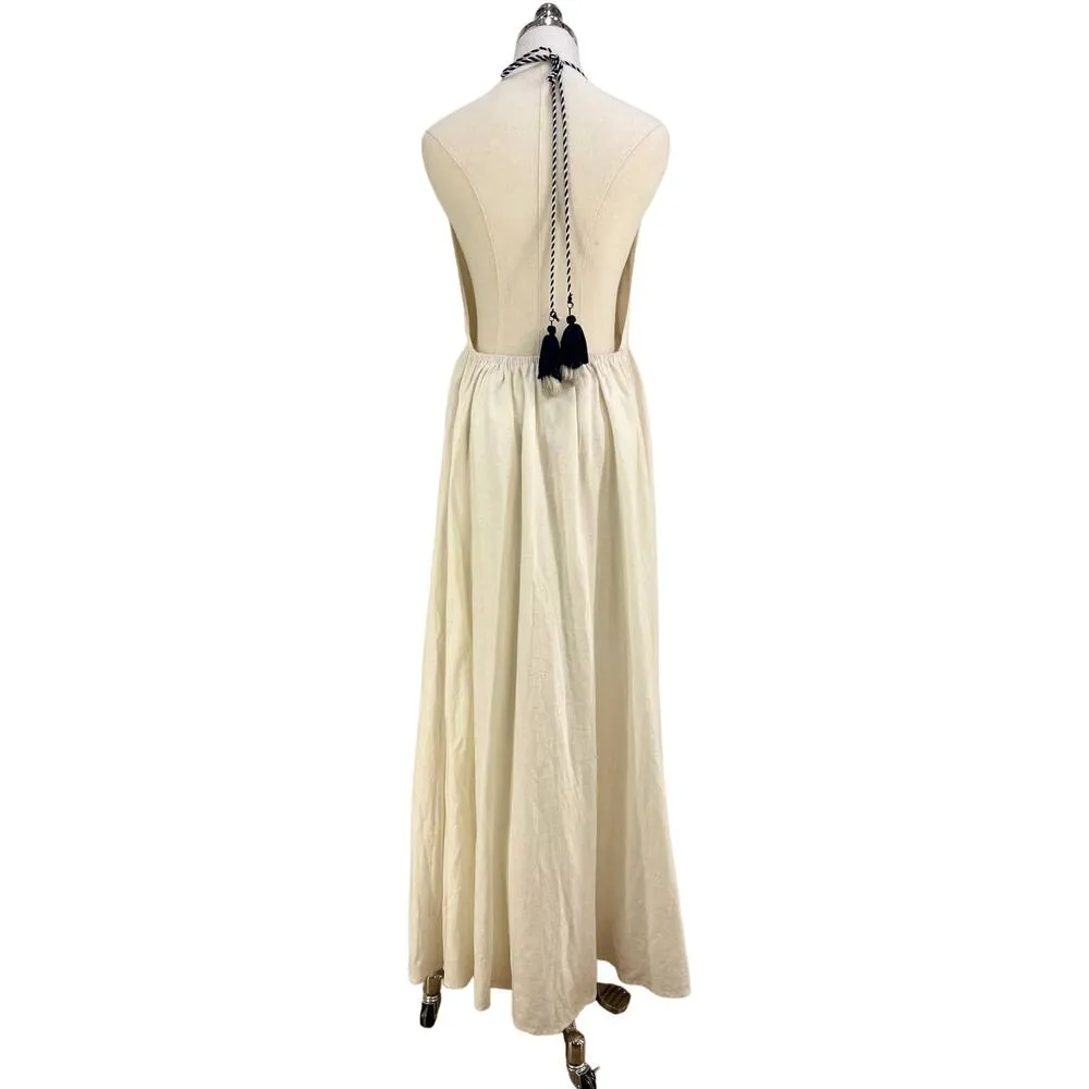 Anthropologie Farm Rio Embroidered Halter Maxi Dress Tassel Ties - Image 8
