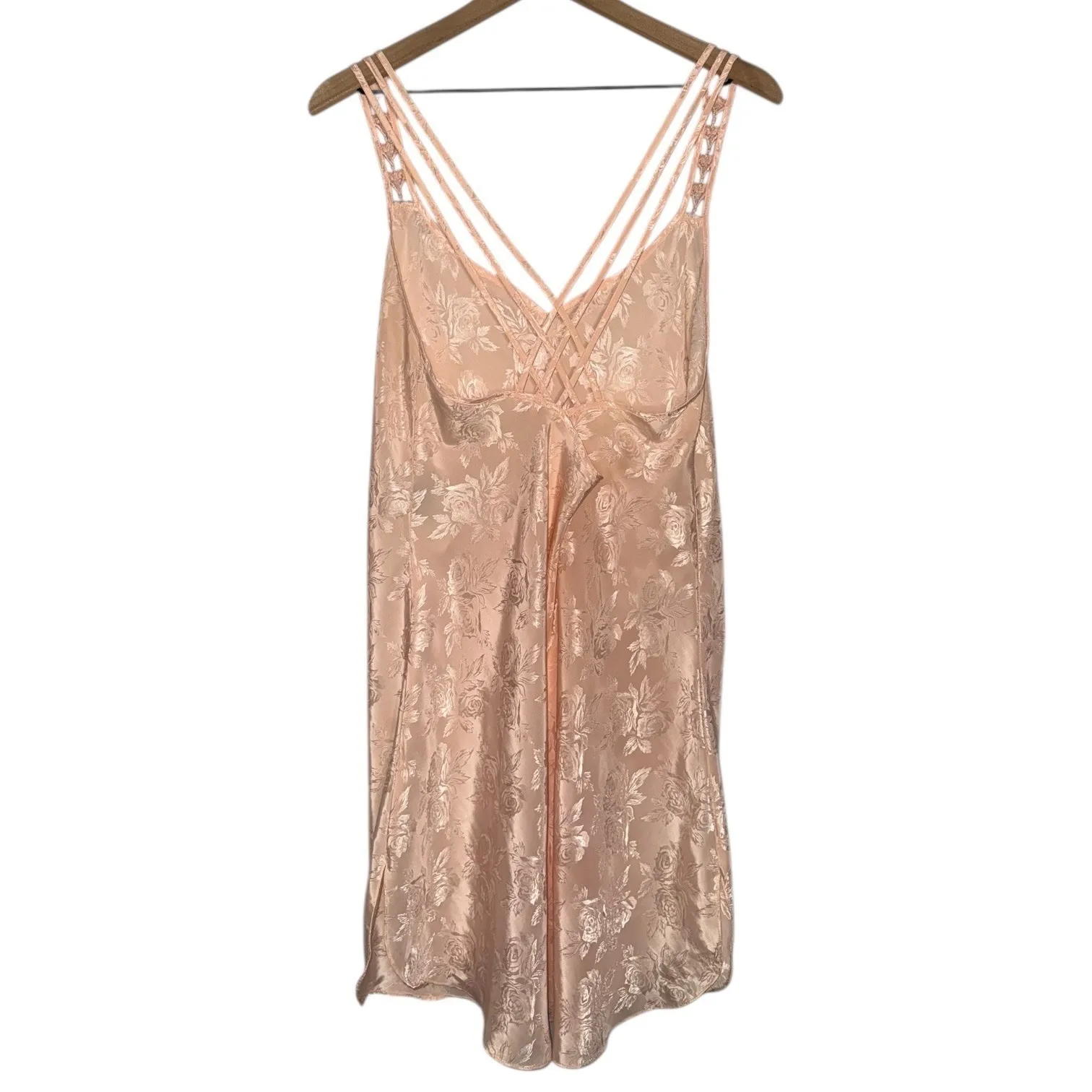 Fairy Strappy Floral‎ Rosette Silky Chemise Lingerie Slip Dress Size L - Image 7