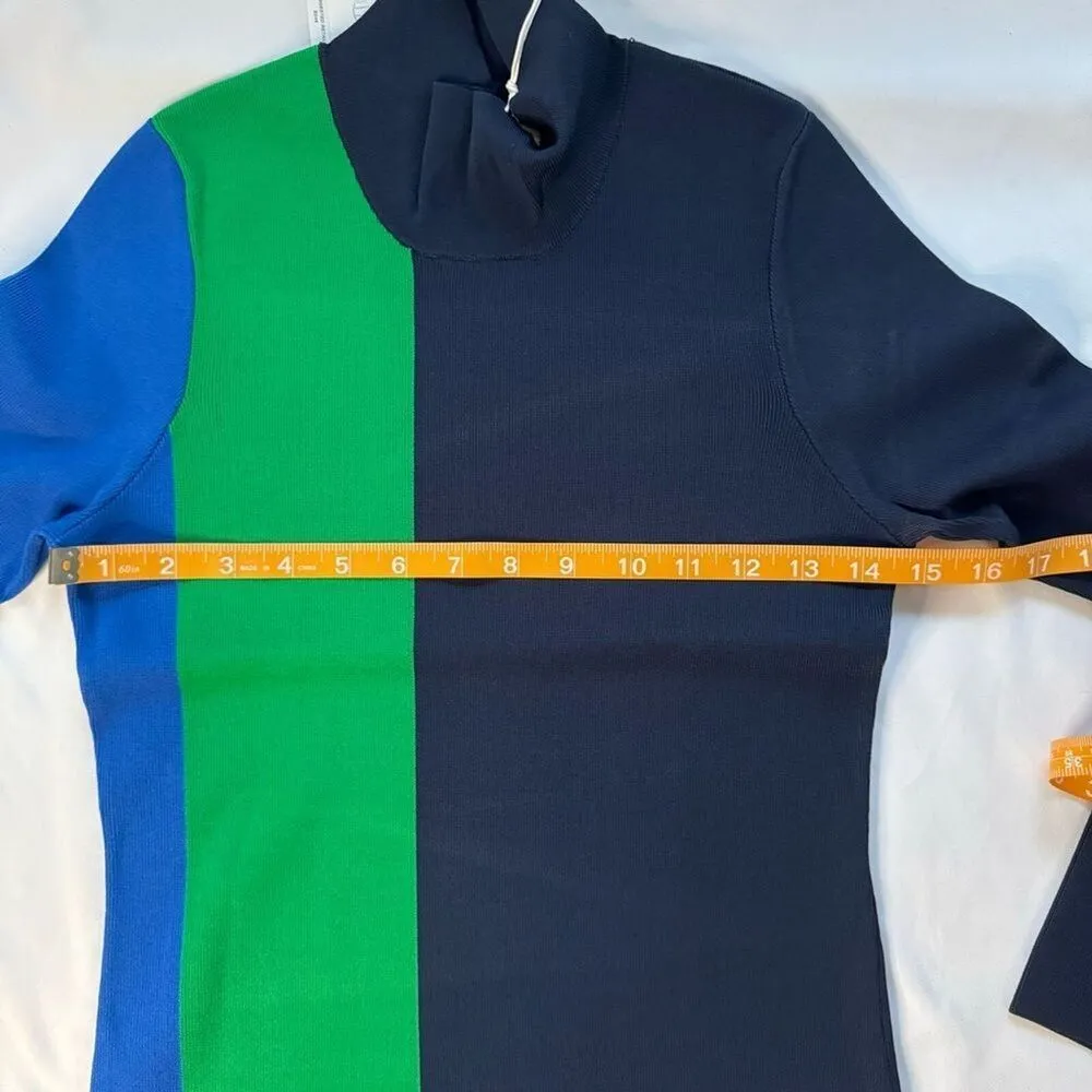 NWT Tory Burch Sport sz XS Navy Green Block Stripe Tech Knit Turtleneck Stretch - Image 5