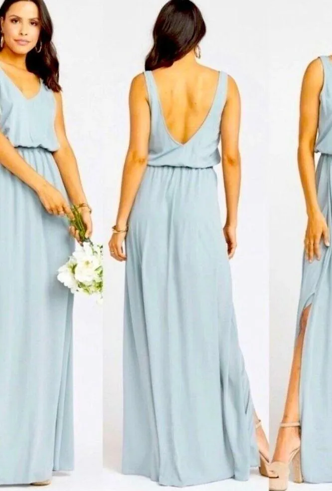 Show me your MuMu split Maxi dress SMALL sage Bridesmaid sleeveless - Image 5