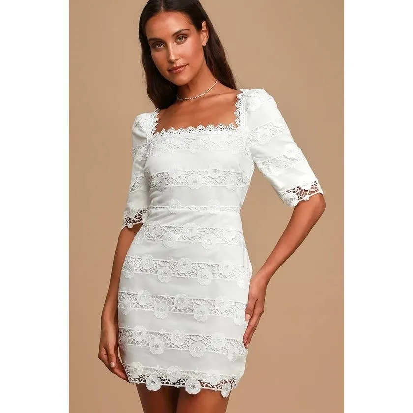 Lulus Story of Love White Lace Square Neck Bodycon Bridal Dress - Image 3