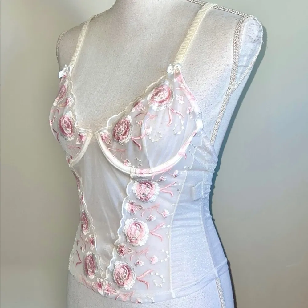 Vintage Mesh Rosette Bustier Camisole White Size M - Image 3