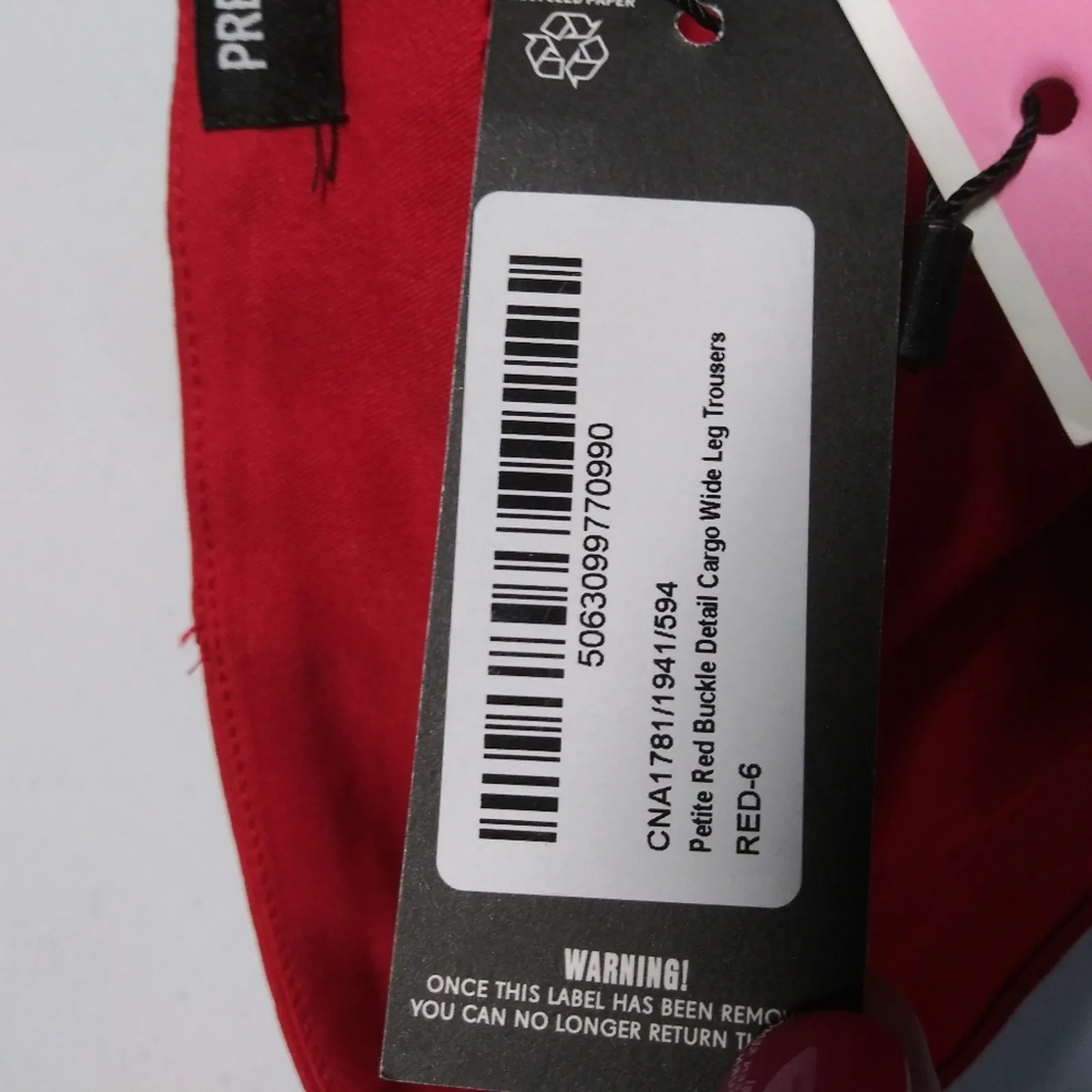 Pretty Little Thing Petite Red Buckle Detail Cargo Wide Leg Pants  Size 2 - Image 7