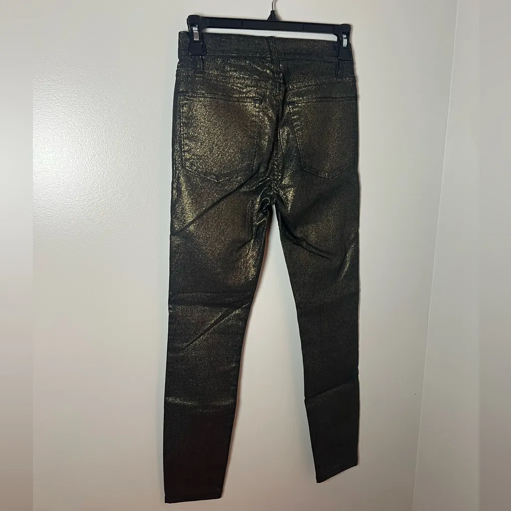 Frame Le High Skinny Metallic Old Gold High Rise Glitter Festive Party Size 24 - Image 5