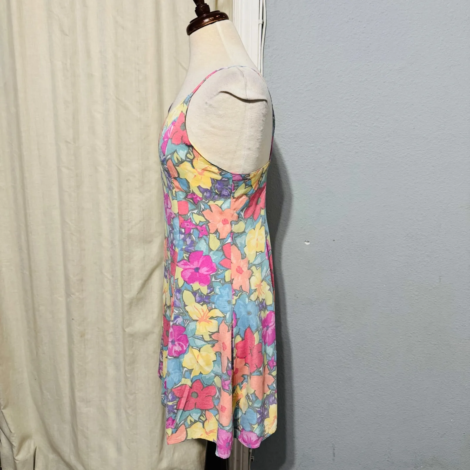 Vintage Floral Sundress Spaghetti Strap Mini Y2K Babydoll Dress Women M USA Made Pink Size M - Image 4